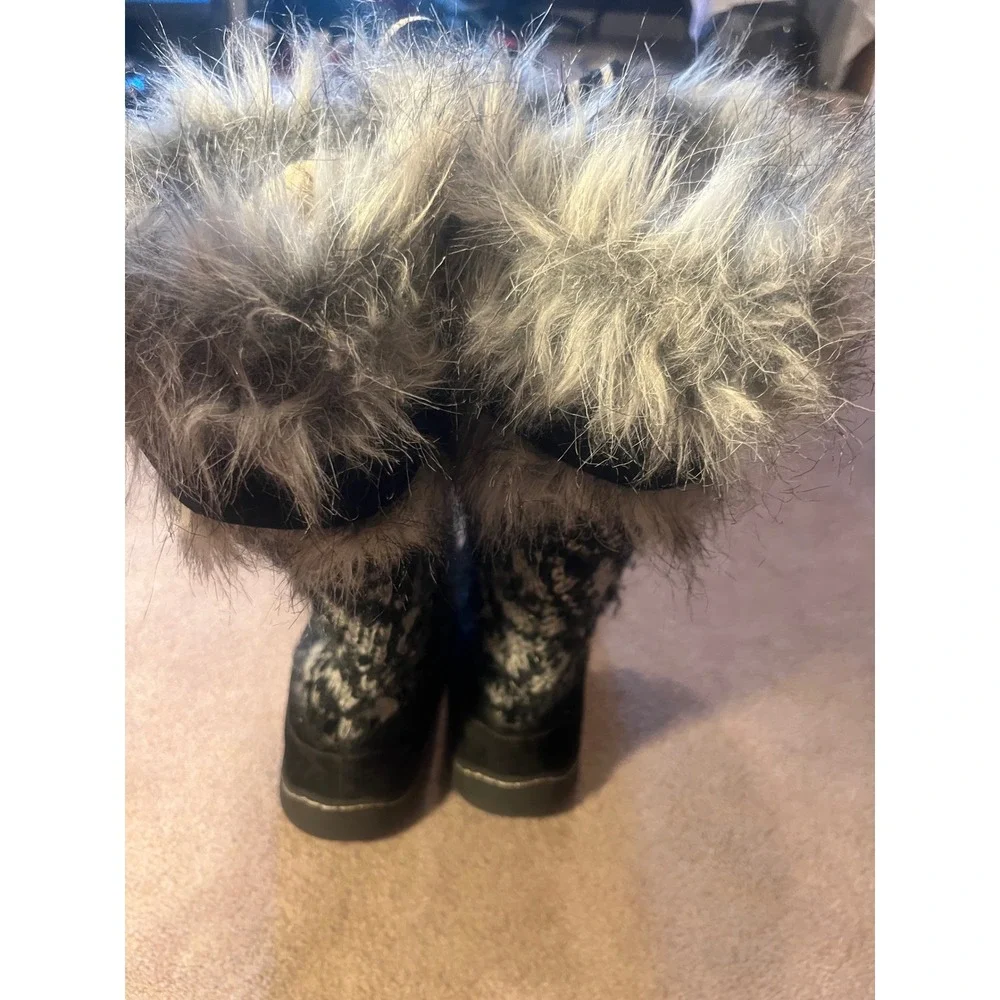 Muk Luks Womens Tall Winter Boots Faux Fur Knit Nordic Snowflake Black White